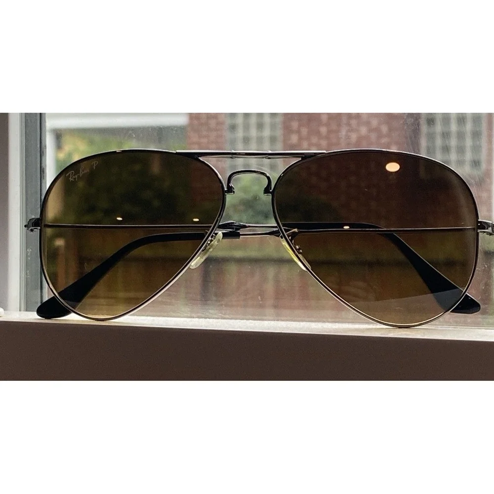 Ray-Ban RB 3479 004/M2 Folding Aviator Sunglasses Gunmetal Gray Brown Polarized